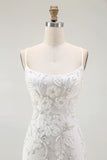 Bodycon White Spaghetti Straps Homecoming Dress with 3D Flowers