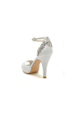 Peep Toe Chunky Heel Rhinestone Embellished