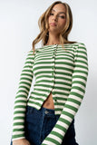 Mia Button Up Top in Striped Green