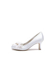 Rhinestone White Chunky Heels with Flower