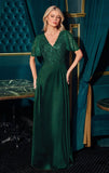 CARMINE GOWN BEADED A LINE DRESS WITH FLUTTER SLEEVES