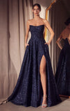 Quinn Gown Long Strapless Glitter A line Dress