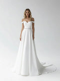 A Line Off the Shoulder Beaded Wedding Dress