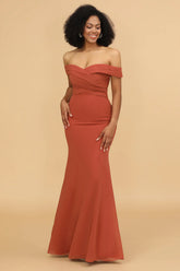 Off the Shoulder Mermaid Ruched Chiffon Bridesmaid Dress