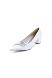 Satin Pointed Toe Slip on Party Shoes With Crystal