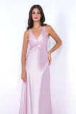 Odette Maxi Dress Pink Open Back With Adjustable Bow Tie Detail