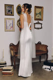 Toby Maxi Off White Satin Dress with Lace Up Back Scarf