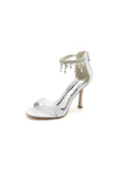 Glamorous White Leather High Heels with Silver Chain Accent
