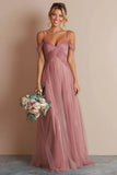 Dusty Rose Cold Shoulder A Line Chiffon Bridesmaid Dress