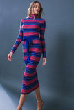 SWEATER WEATHER MIDI DRESS BLUE FUCHSIA STRIPE
