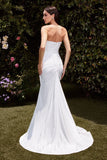 AVA POINTED V NECKLINE GOWN OFF WHITE STRAPLESS STRETCH SPANDEX SATIN FITTED DRESS
