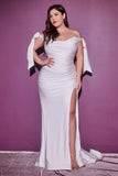 Amber Gown Off White Off Shoulder Stretch Spandex Satin Dress With Ties