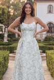 Blue White Flower Strapless A Line Printed Midi Wedding Guest Dress