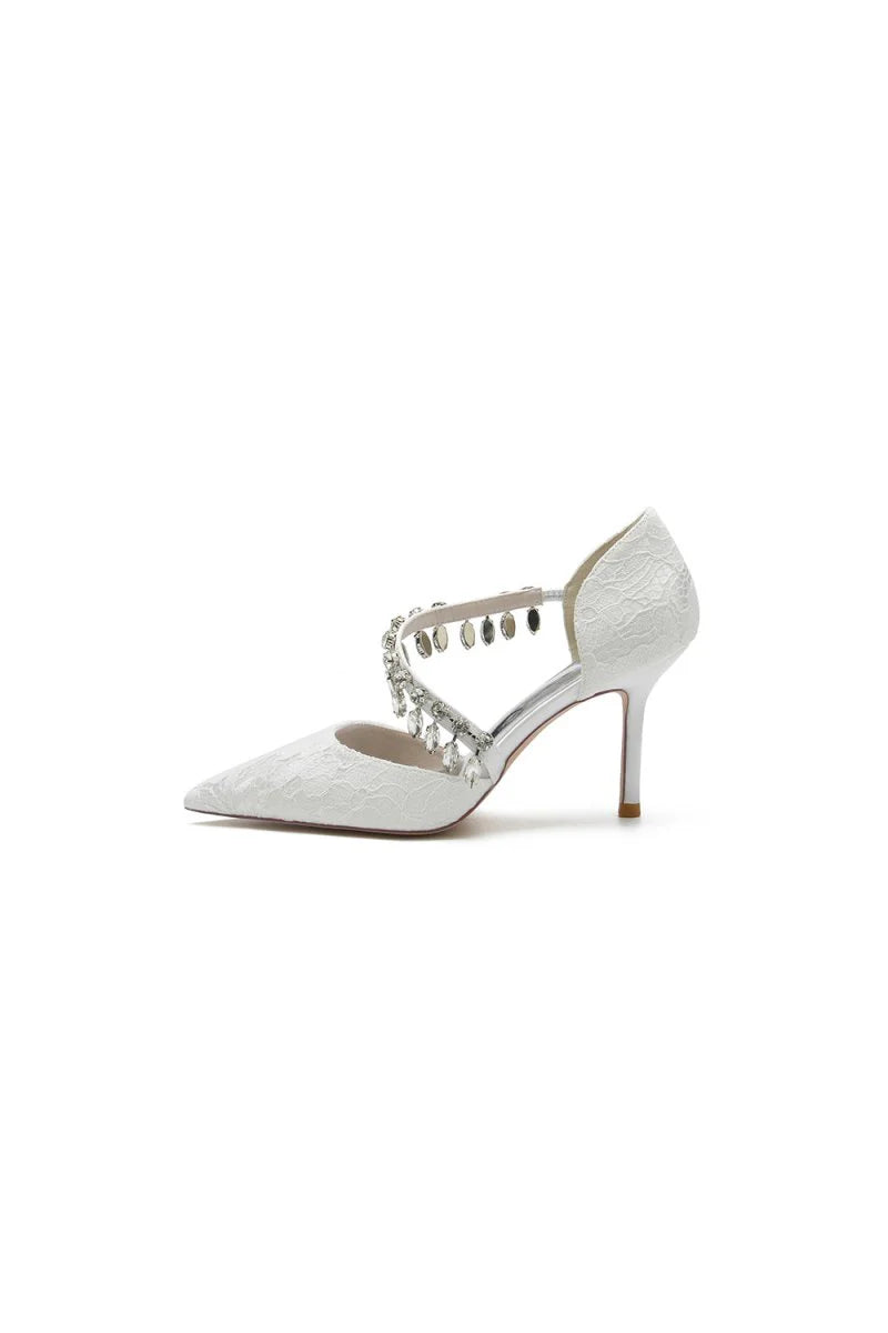 Pointed Toe Crystal Strap Heels