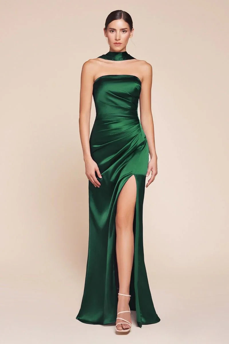 NICOLETTE GOWN STRAPLESS LUXE SATIN DRESS SCARF