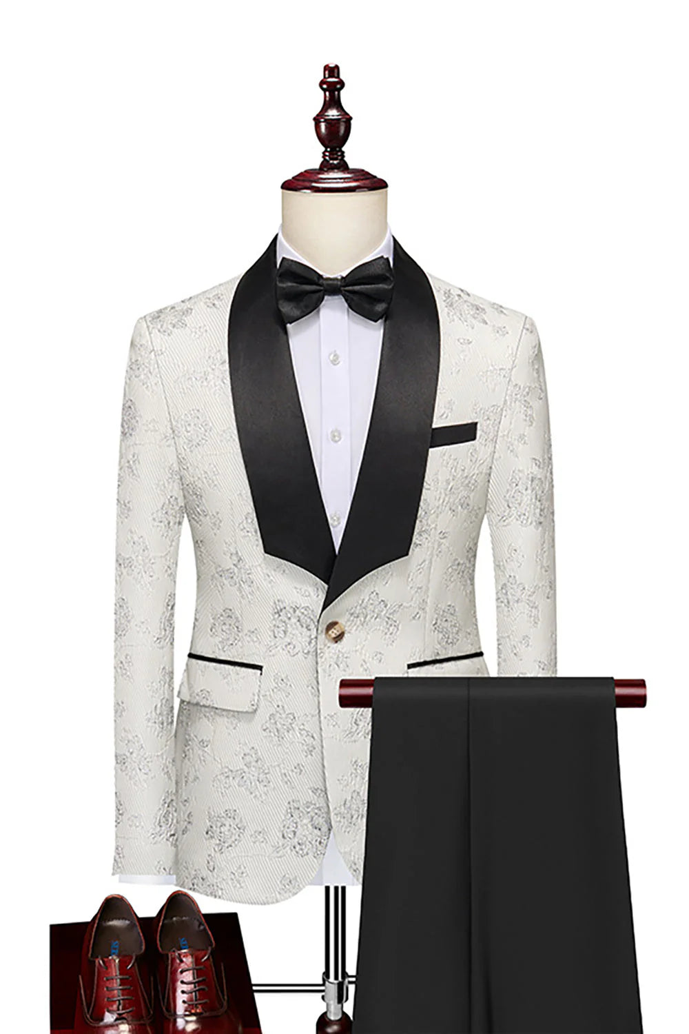 Mens Pink Silm Fit Shawl Lapel Jacquard 2 Pieces Wedding Suits