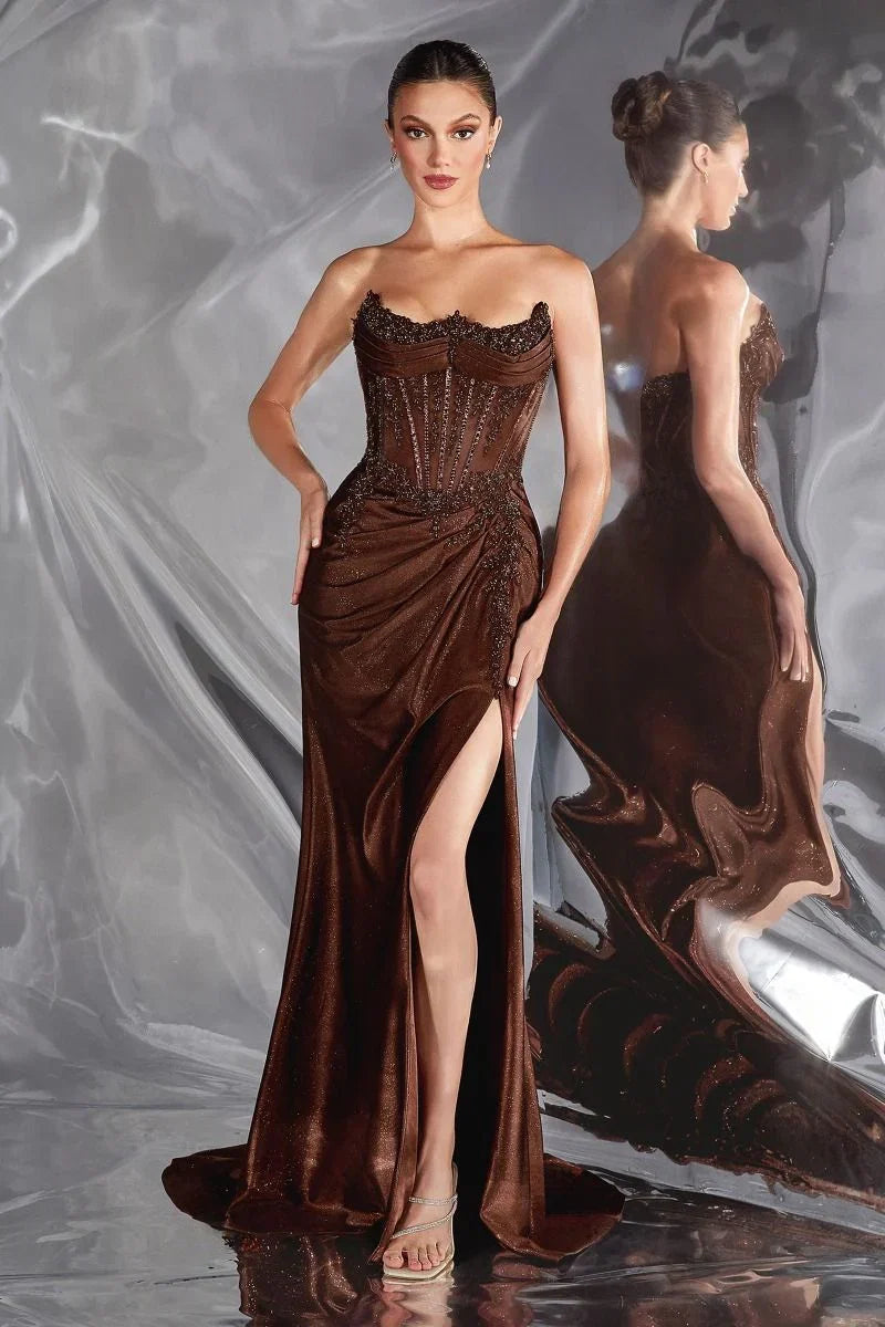 MAVERICK GOWN CORSET DRESS WITH PLEATED BODICE