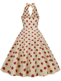 Polka Dots Halter Audrey Hepburn Style 1950S Vintage Dress With Bow Backless