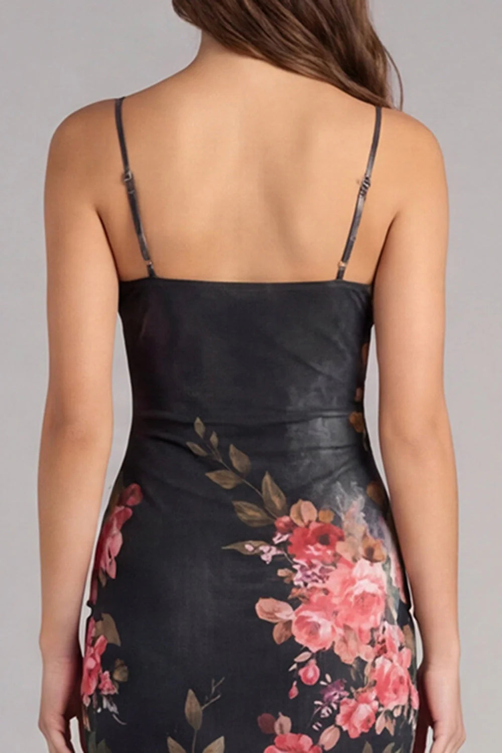 Black Floral Mermaid Midi Wedding Guest Dress