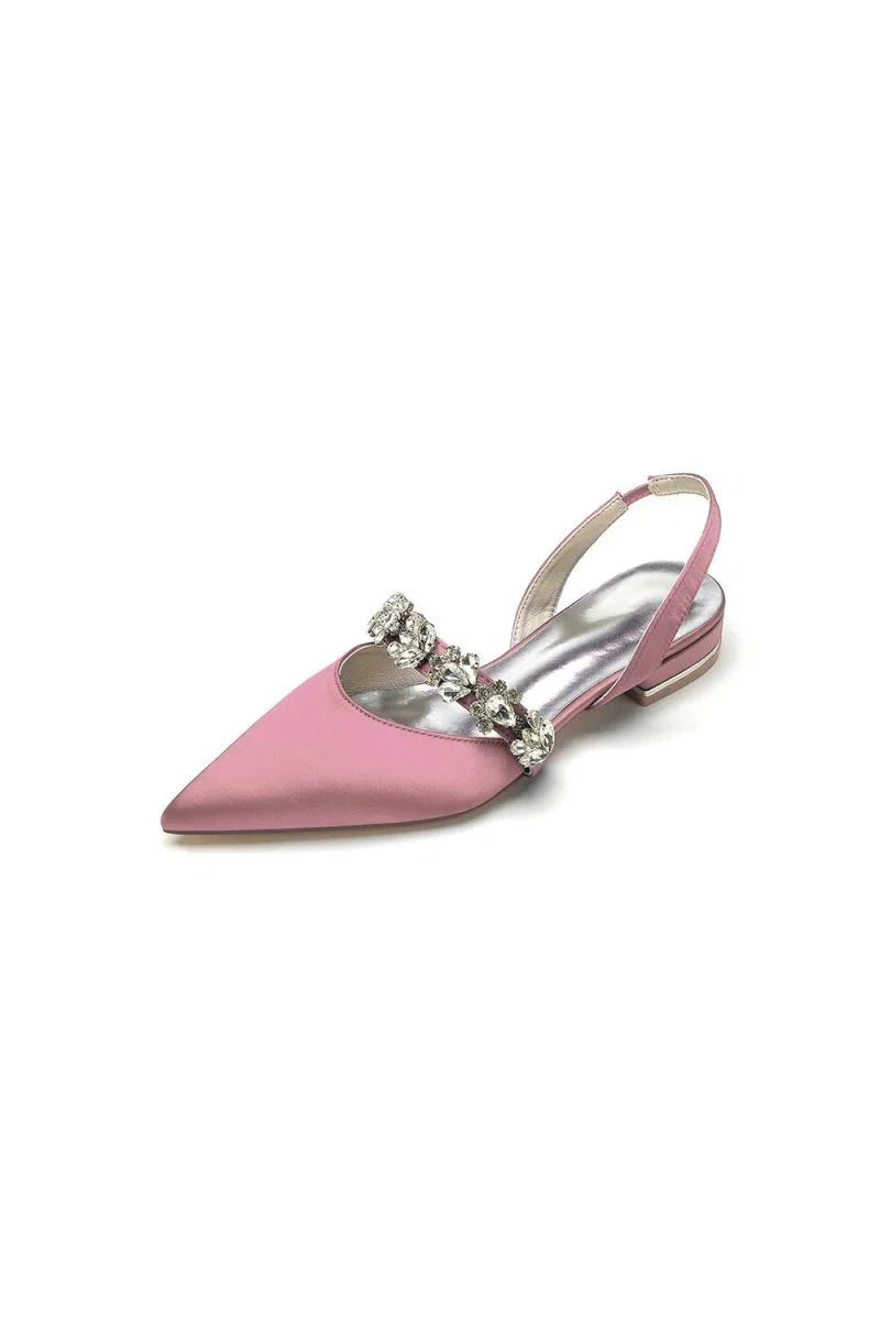 Pointed Toe Rhinestone Wedding Flats Low Heel Bridal Shoes