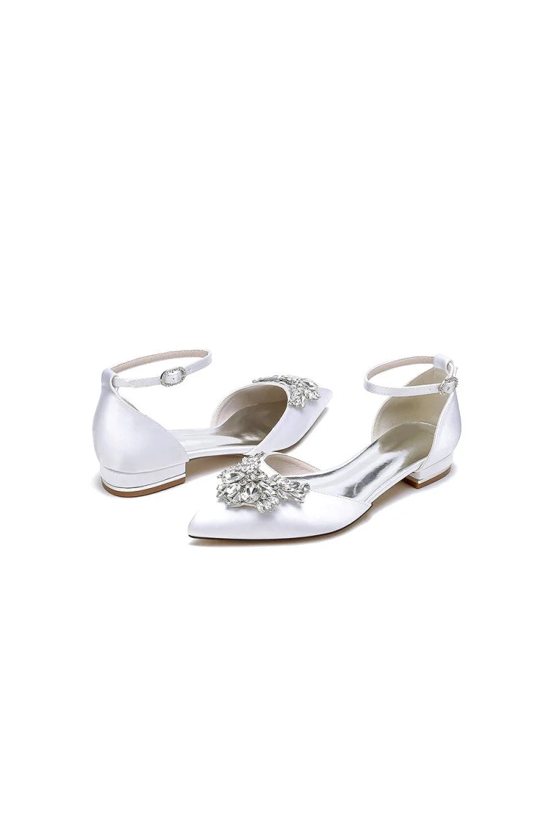 Rhinestone Pointed Toe Ankle Strap Kitten Heels