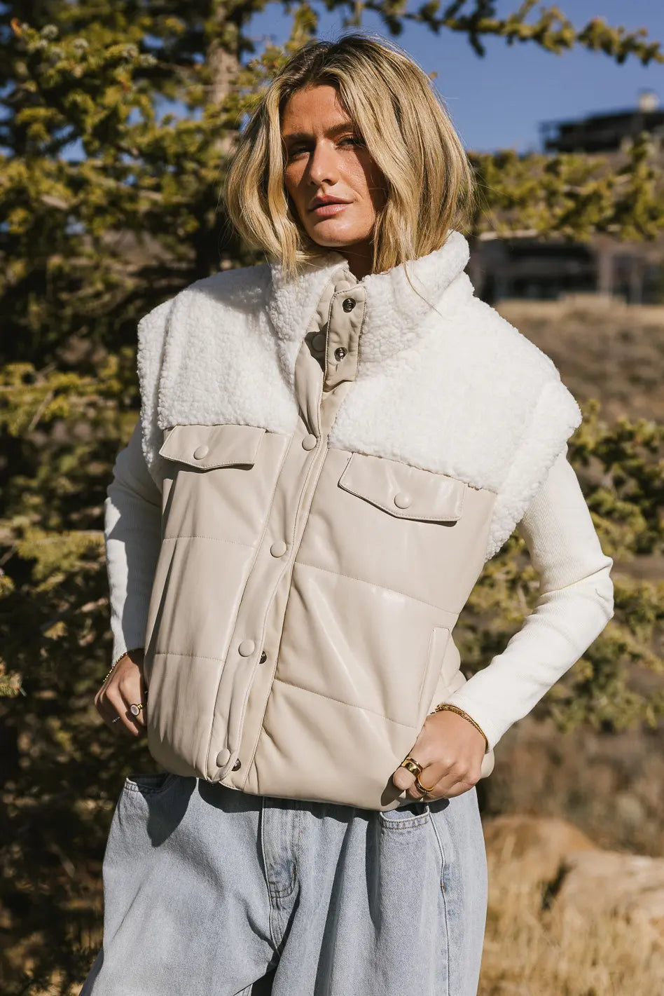 Lets Get Lost Vegan Vest in Cream FINAL SALE