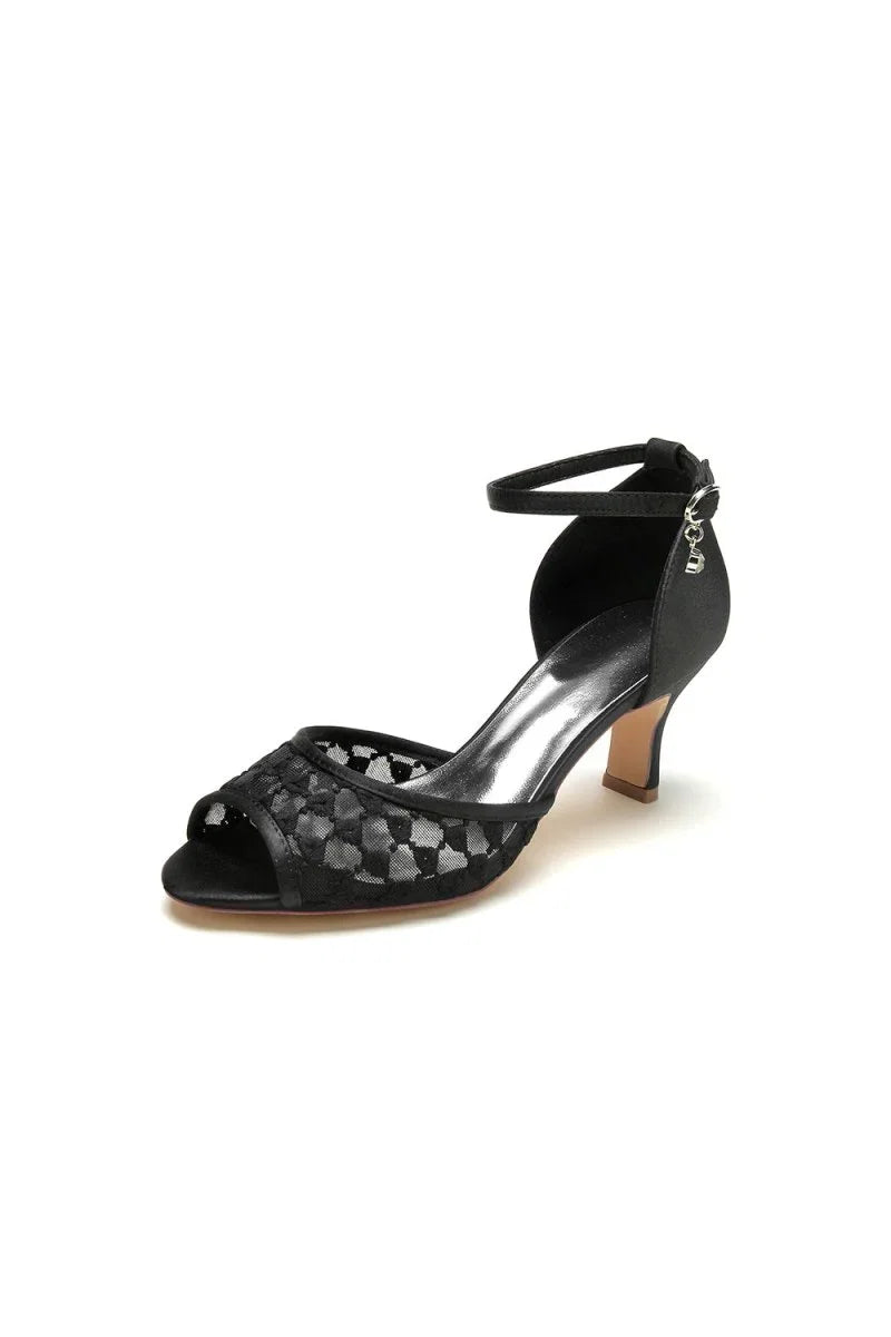 Peep Toe Wedding Sandals with Ankle Strap Low Chunky Heel Bridal Shoes