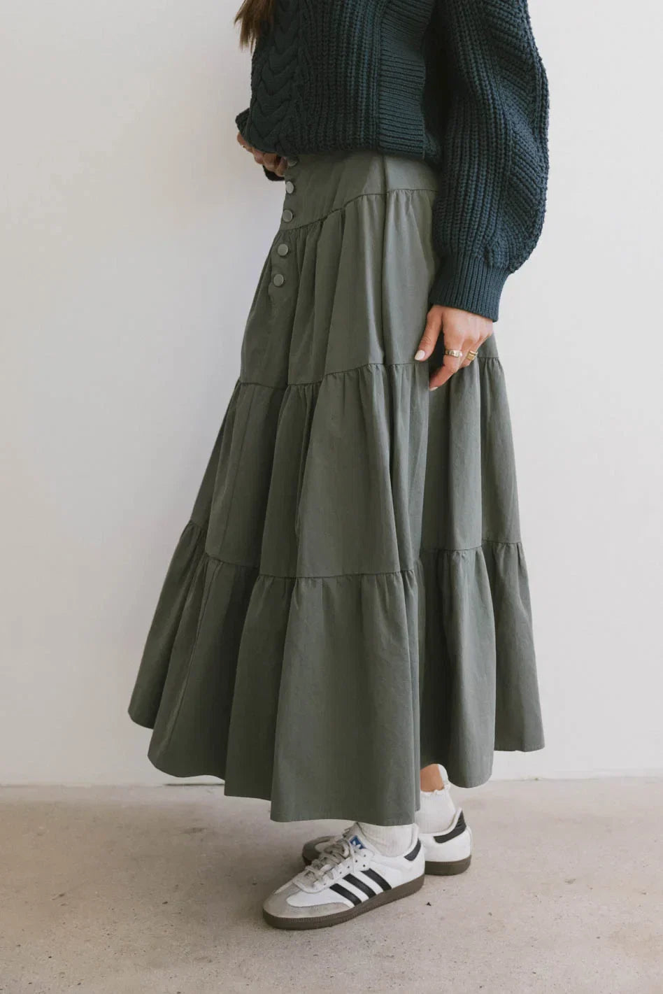 Luna Tiered Maxi Skirt in Sage FINAL SALE