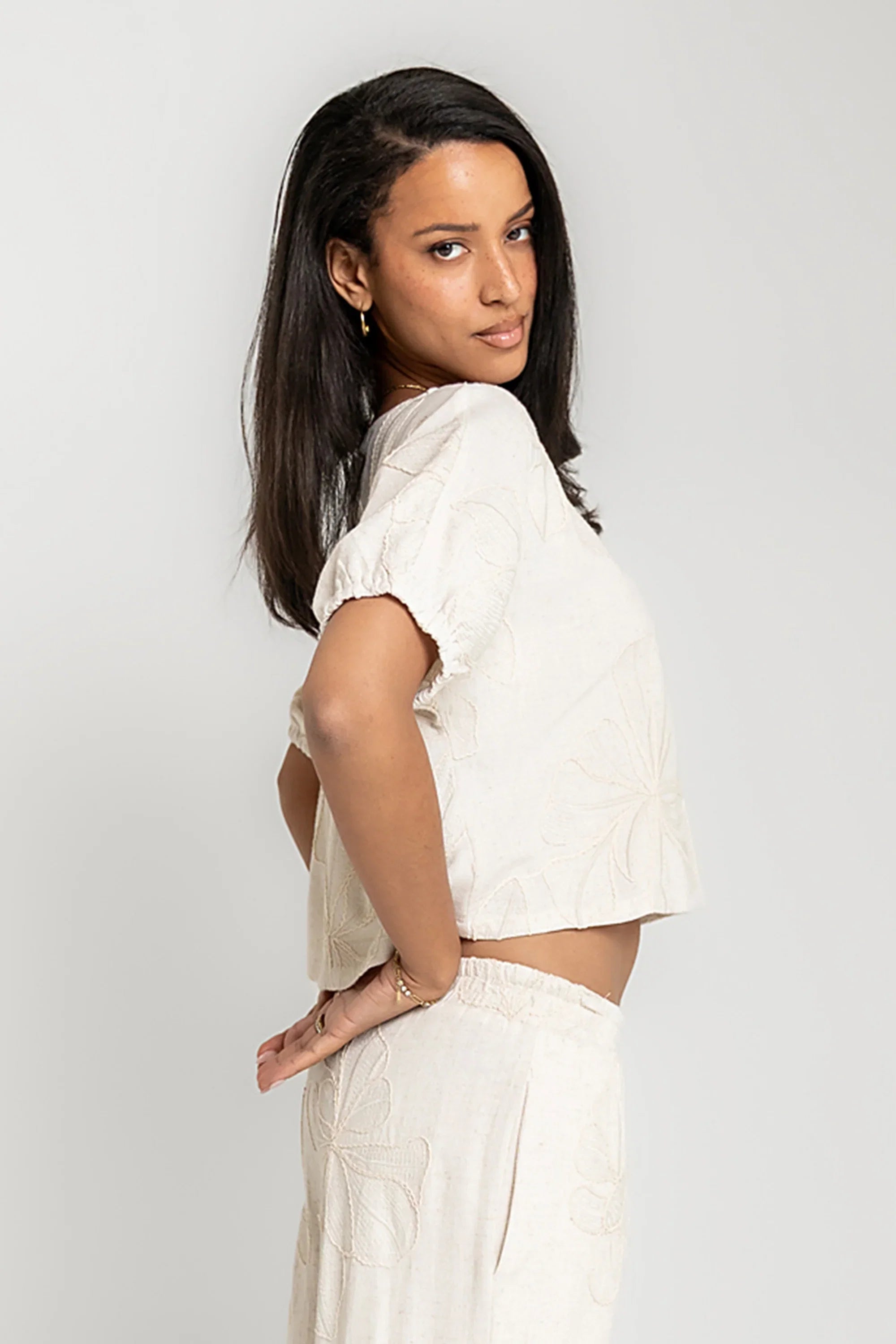 Kortney Floral Oversized Top in Natural