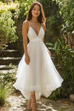 A Line White Spaghetti Straps Tulle Graduation Dress
