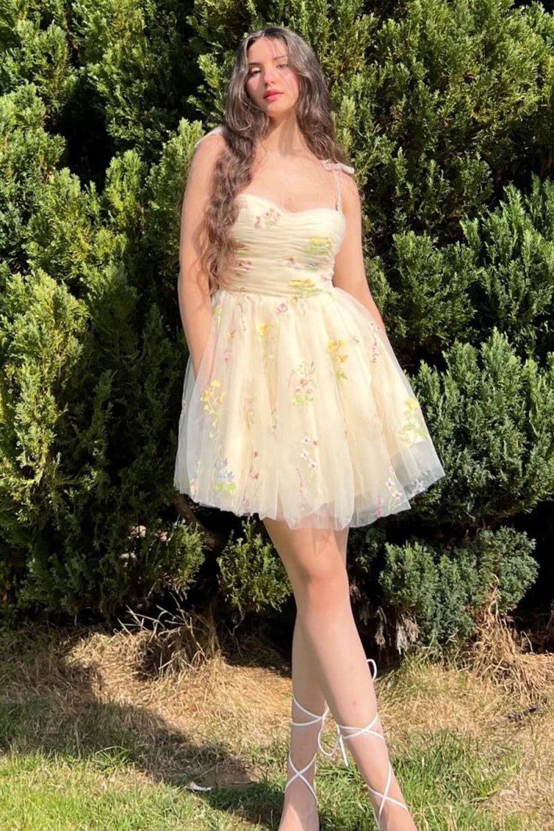 Lucia A Line Short Floral Embroidery Homecoming Dress