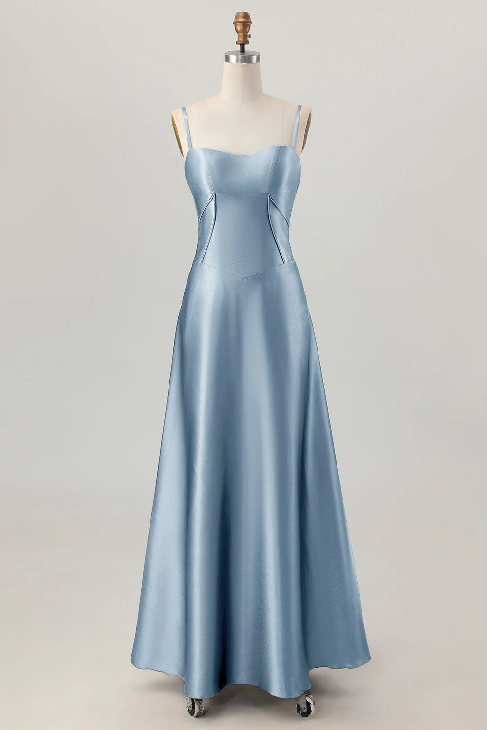 Coffee A Line Spaghetti Straps Long Bridesmaid Dress with Lace Up Back