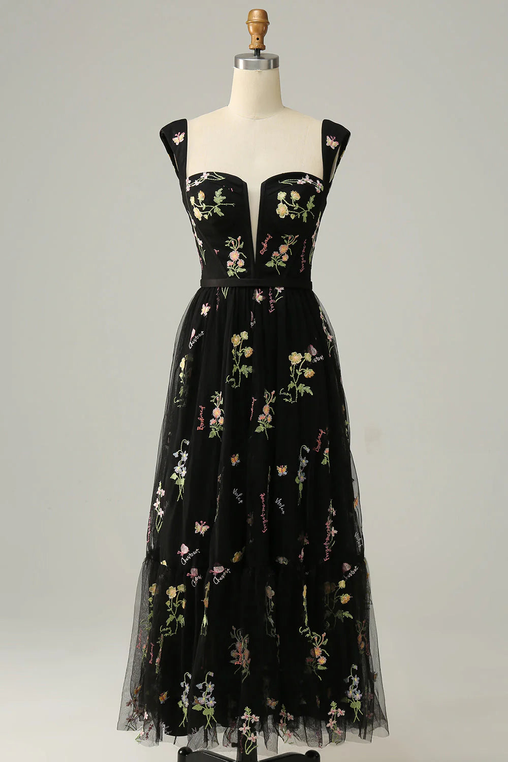 A Line Sweetheart Tea Length Party Dress with Embroidery