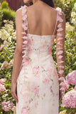 White Floral Sheath Wedding Guest Dress with Slit