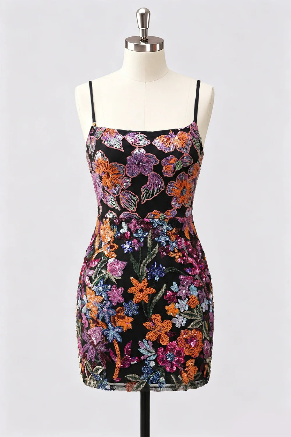 Lilac Bodycon Floral Sequin Appliqued Short Homecoming Dress