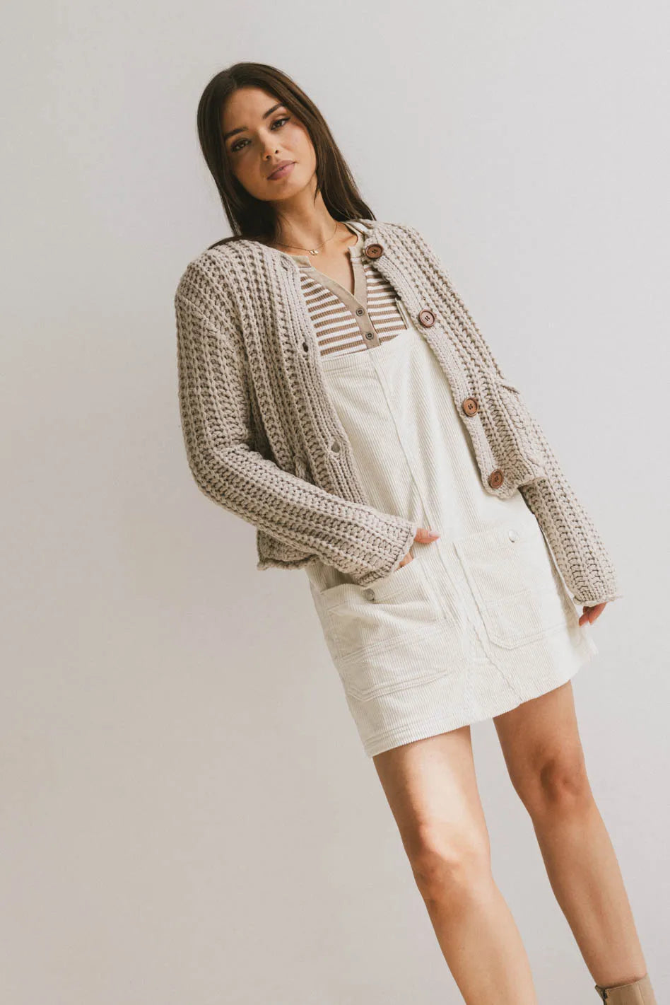 Reid Corduroy Overall Dress in Ivory FINAL SALE