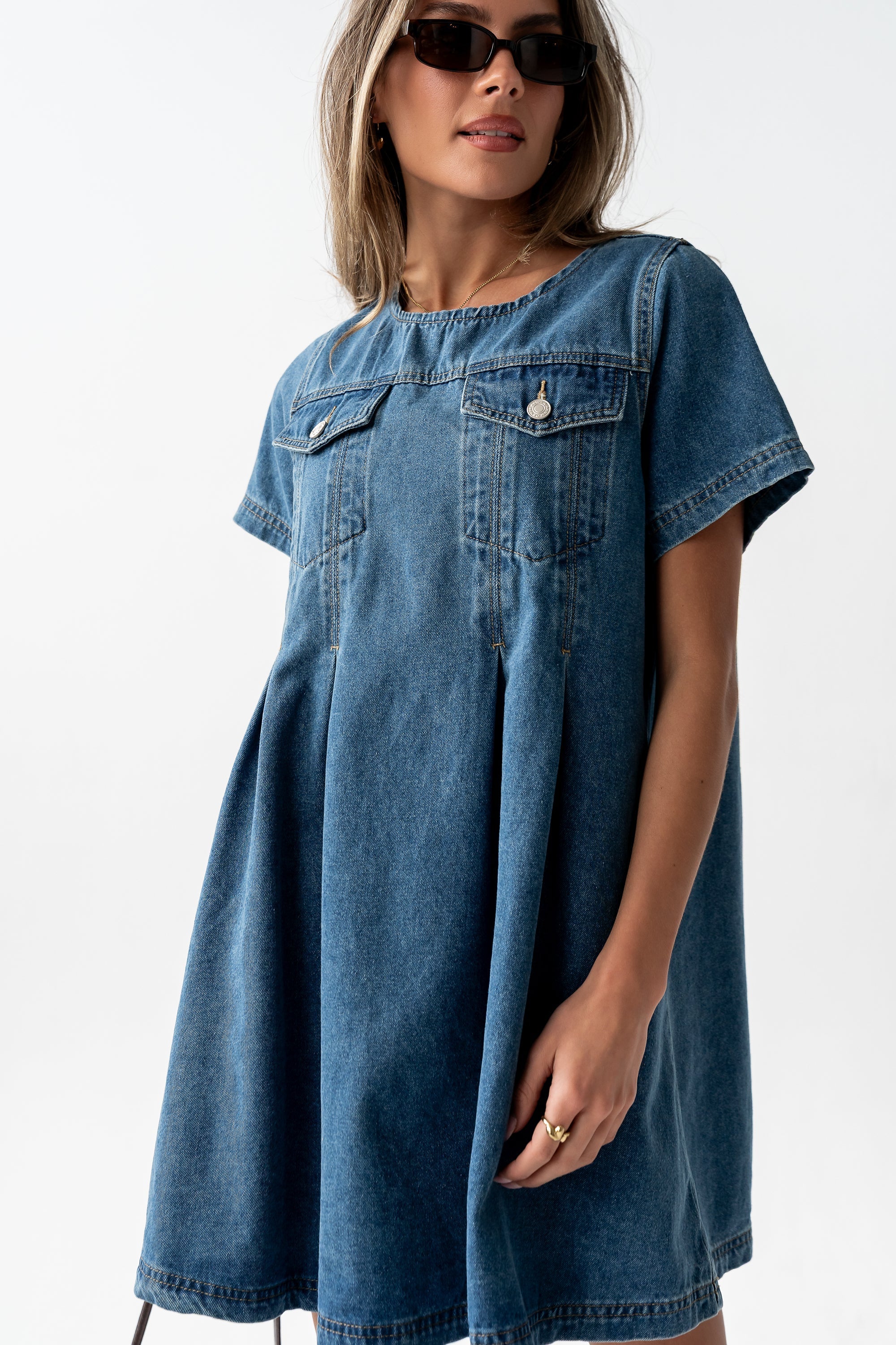 Zalara Denim Baby Doll Dress