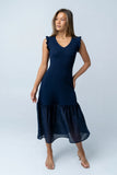 Lara Ribbed Midi Dress in Navy