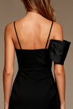 Bodycon Cold Shoulder Satin Little Black Dress with Sash