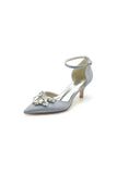 Pointed Toe Satin Kitten Heels With Rhinestone