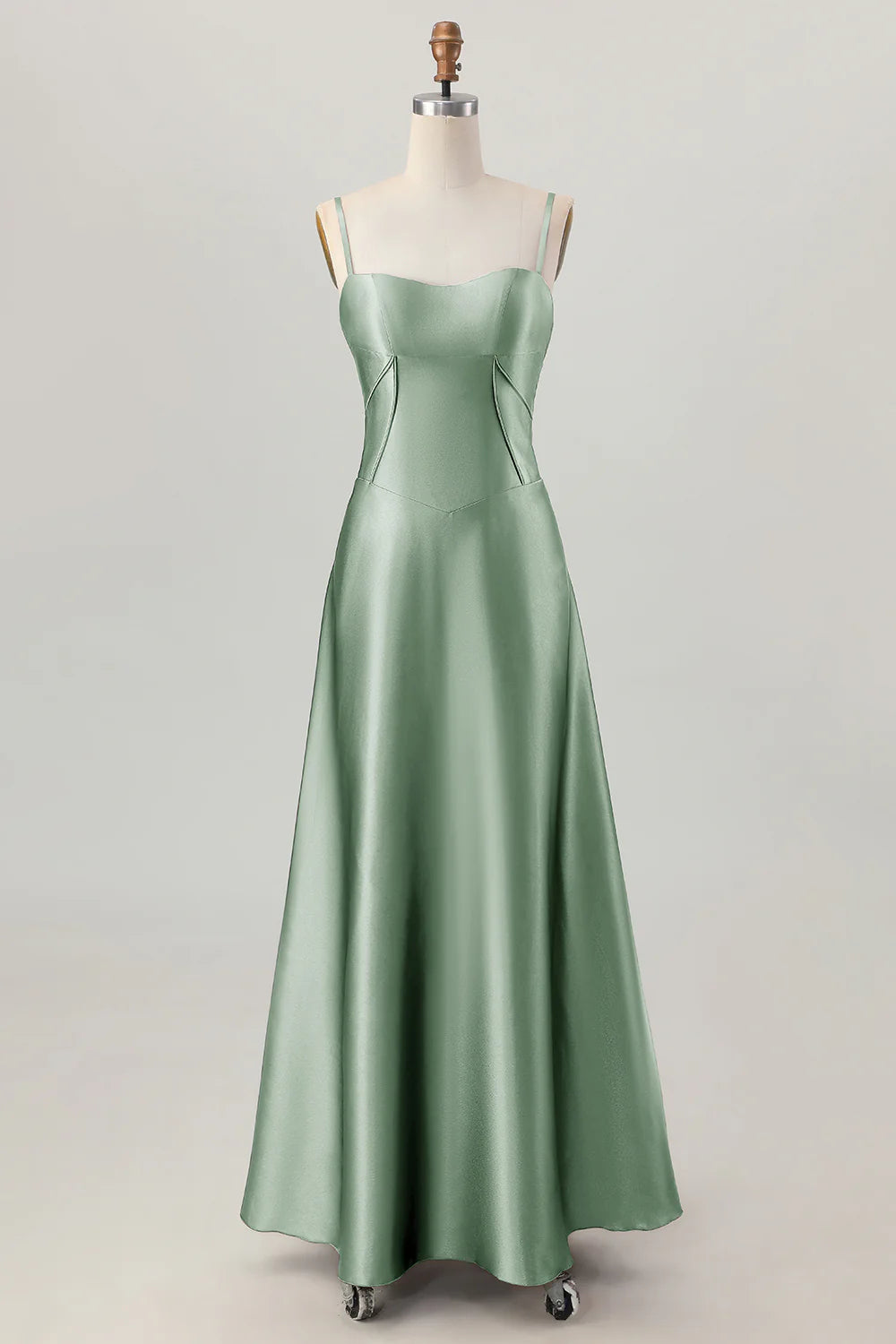 Coffee A Line Spaghetti Straps Long Bridesmaid Dress with Lace Up Back
