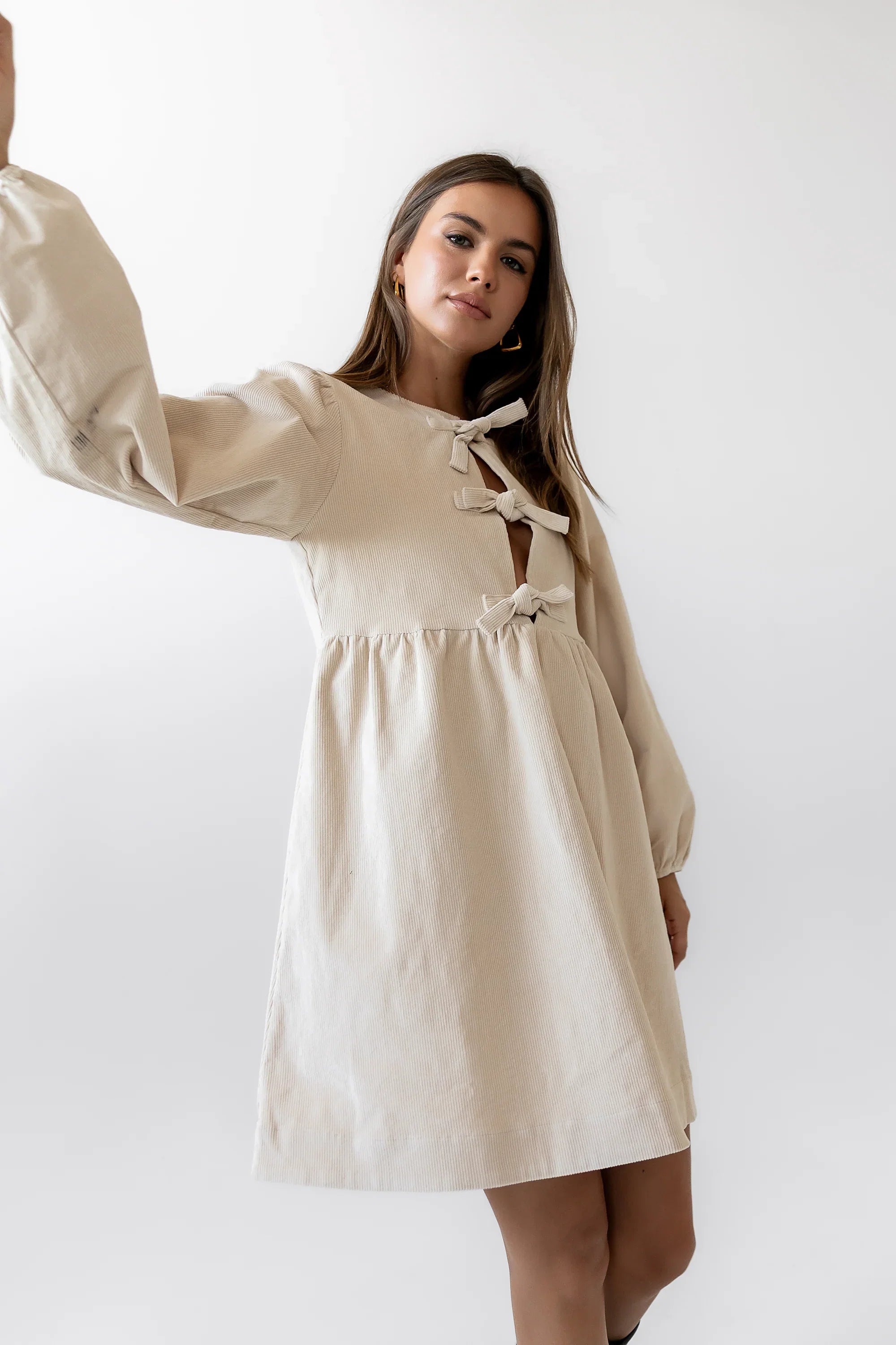Tyler Peplum Mini Dress in Ivory Corduroy FINAL SALE