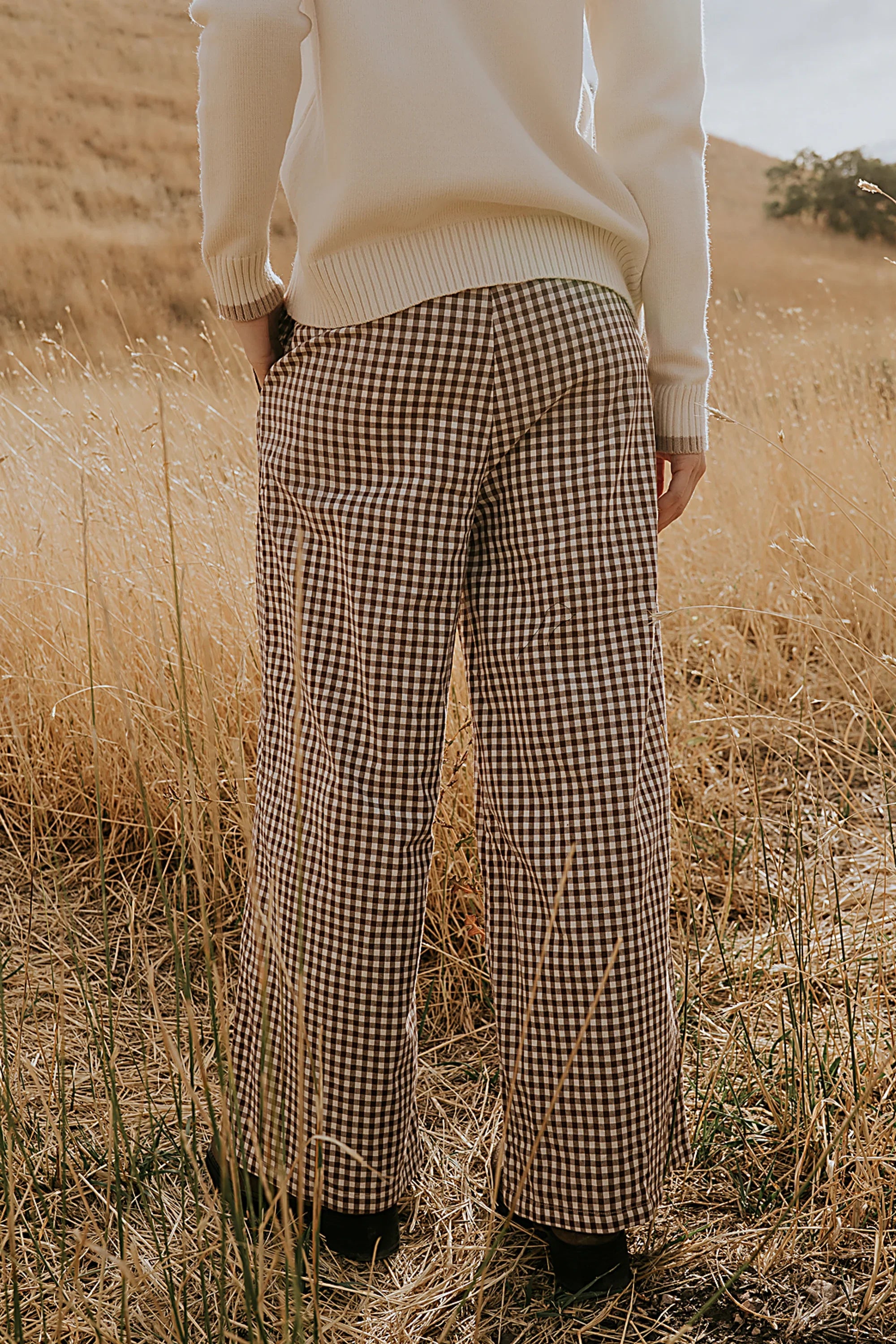 Ada Gingham Wide Leg Pants in Brown FINAL SALE