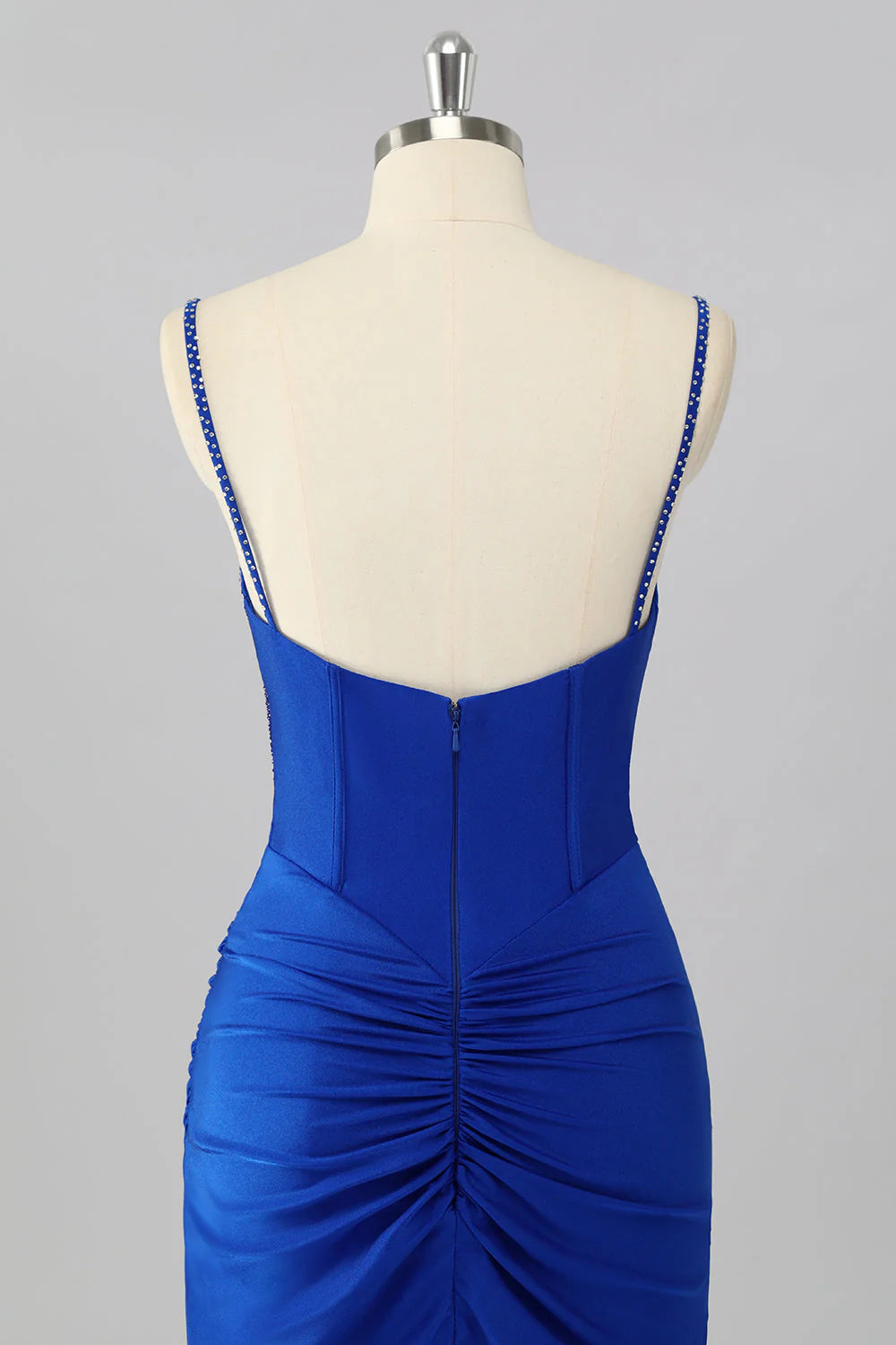 Bodycon Corset Ruched Mini Royal Blue Homecoming Dress with Beading