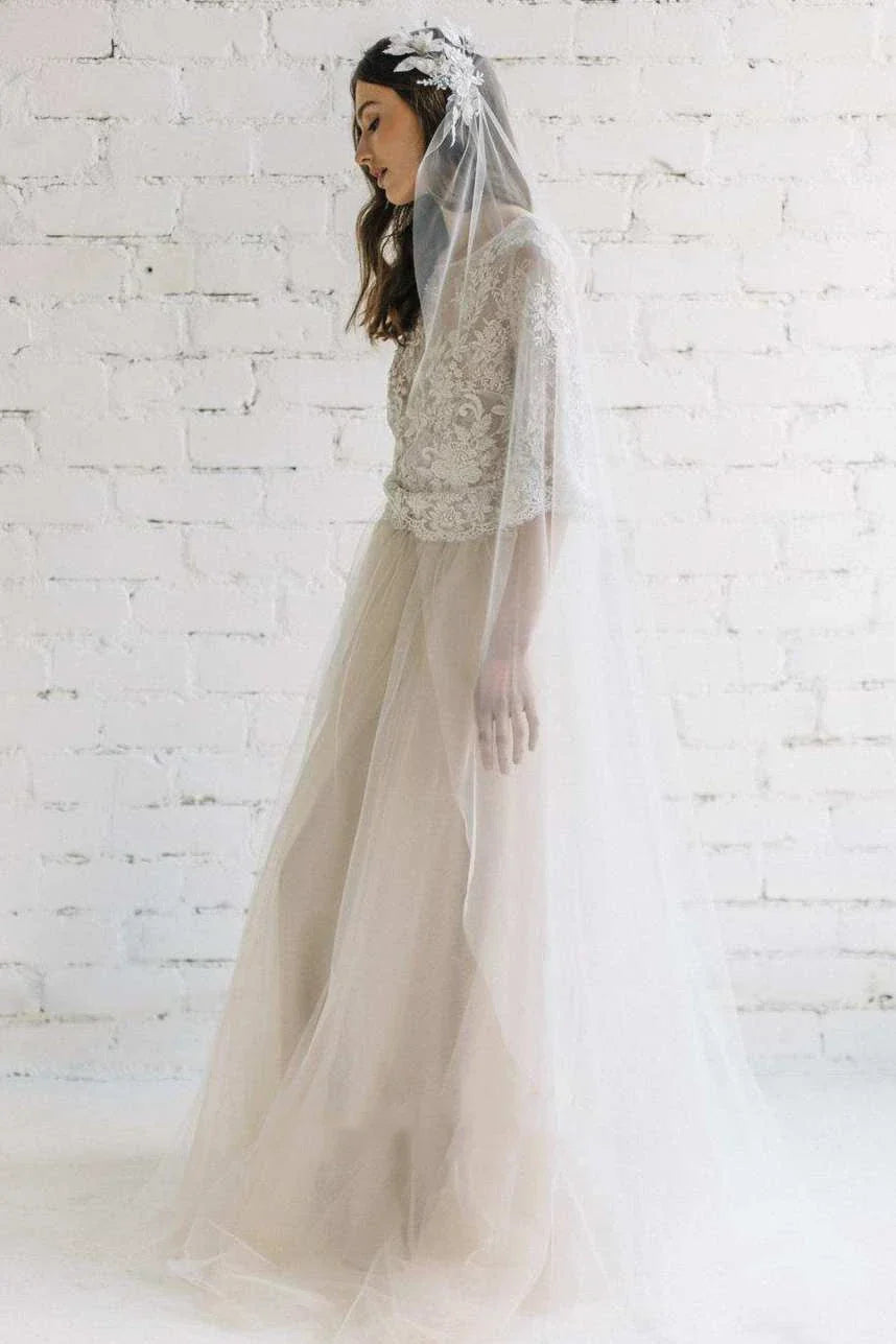 Bateau Lace Half Sleeve A Line Tulle Dress With Low V Back