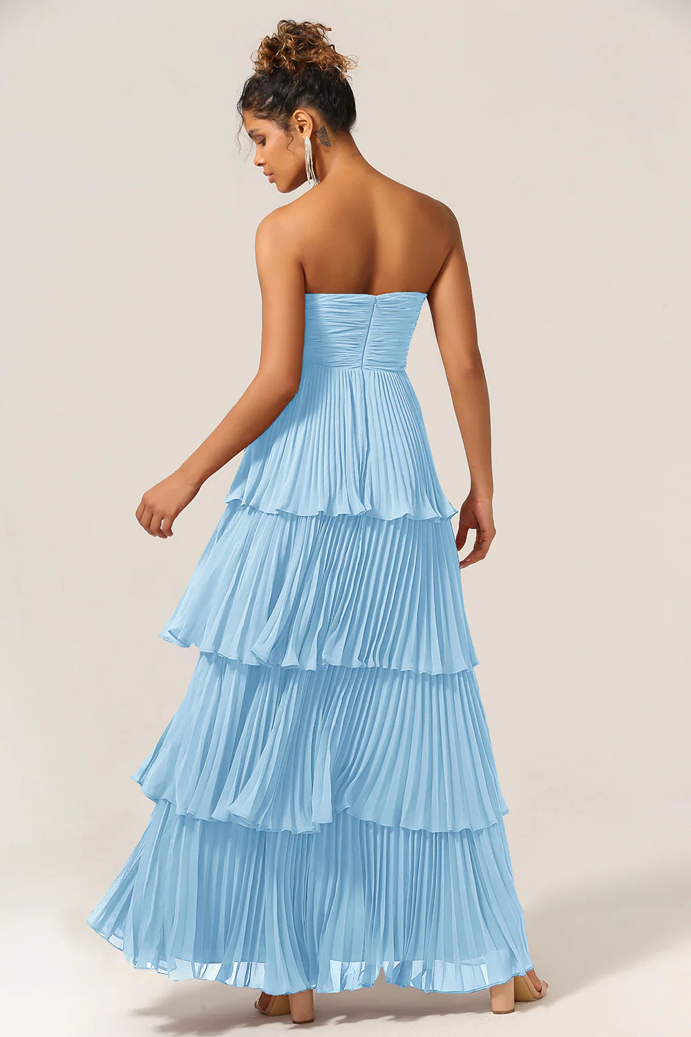 A Line Sweetheart Floor Length Tiered Chiffon Bridesmaid Dress