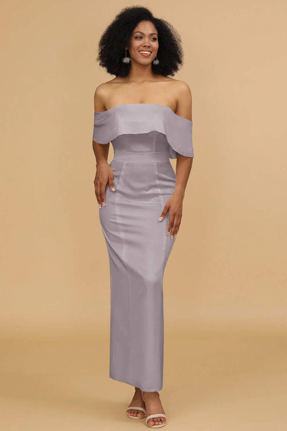 Mermaid Off the Shoulder Floor Length Satin Bridesmaid Dress