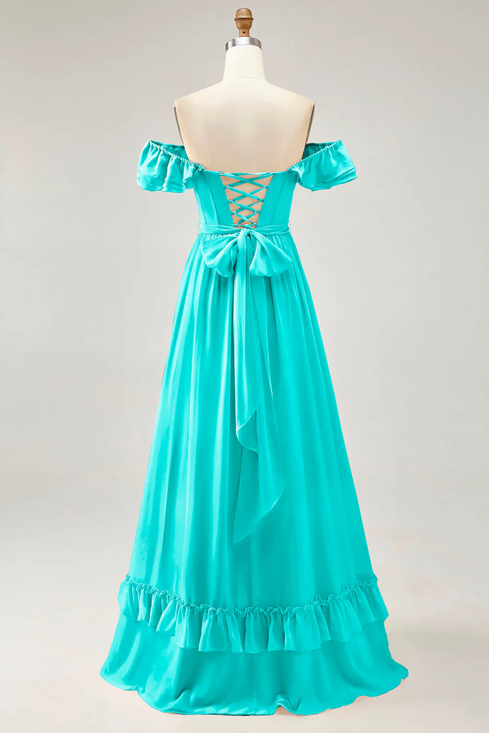 Dusty Sage A line Off The Shoulder Chiffon Long Bridesmaid Dress with Slit