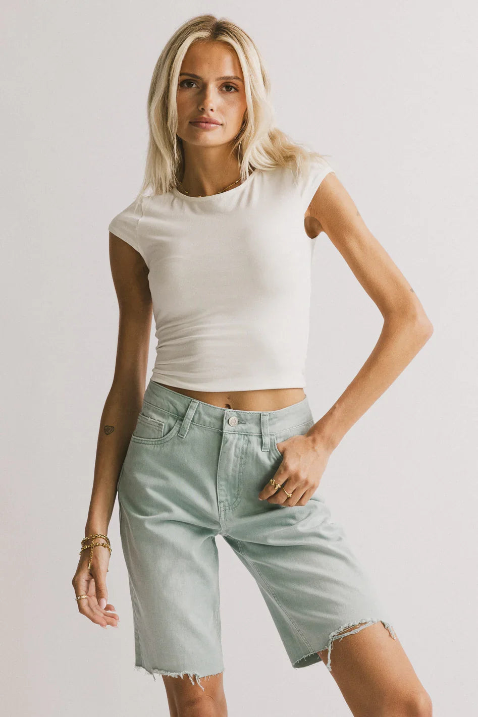 Marlene Denim Shorts in Seafoam FINAL SALE