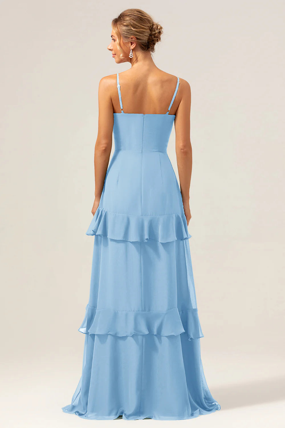 Dark Green A Line Spaghetti Straps Ruffled Chiffon Floor Length Bridesmaid Dress with Slit
